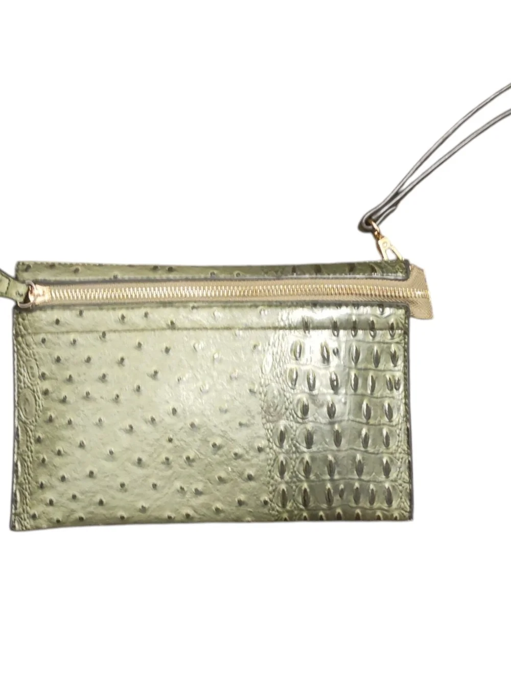 Olive Green Croc-Textured Convertible To Crossbody/ Clutch with Gold Hardware